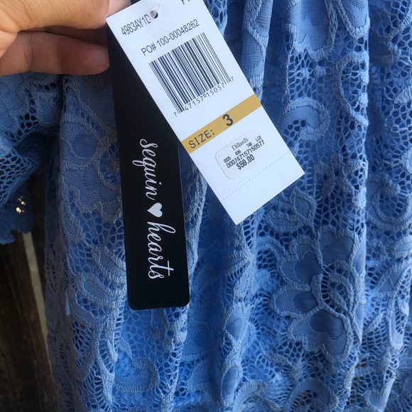 Sequin Hearts • blue lace flare sleeve dress - Picture 6 of 7